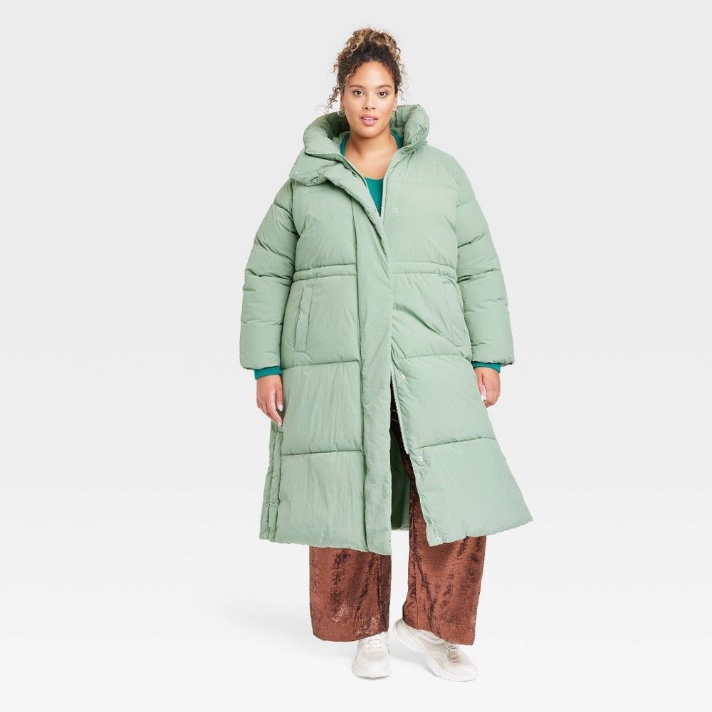 Women's Plus Size Duvet Puffer Jacket A New Day Green 1X